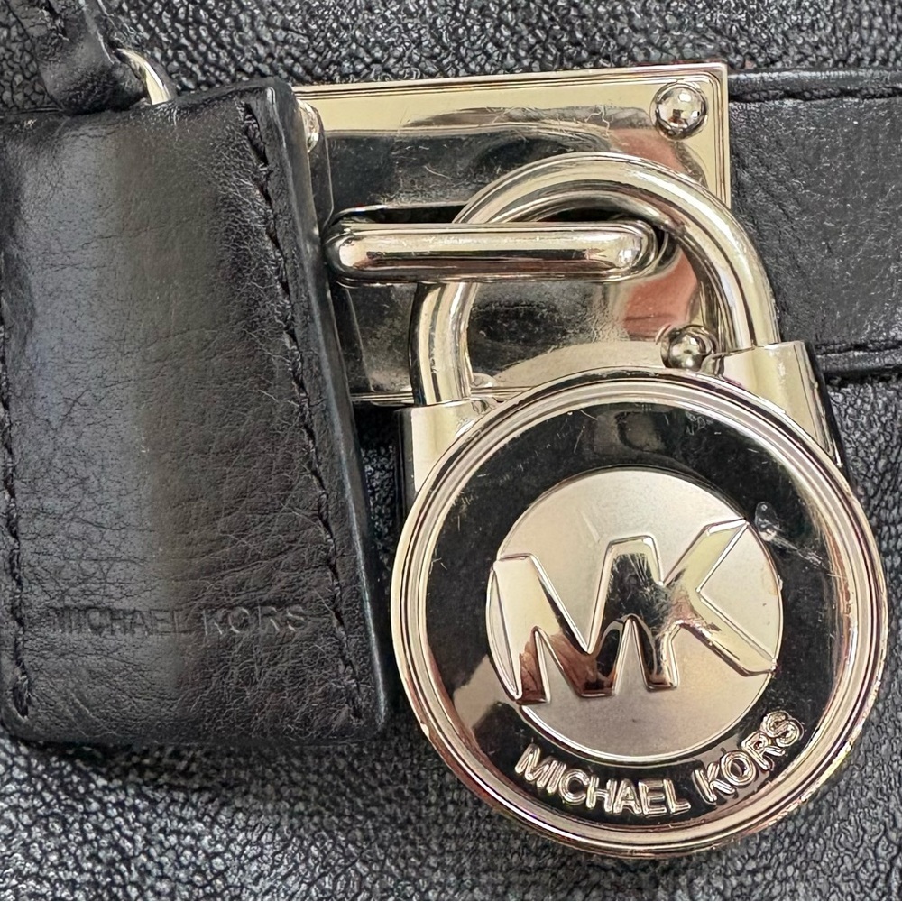 MICHAEL KORS Hamilton Satchel Black Saffiano Leather MK Lock Tote Shoulder Bag - Picture 7 of 15